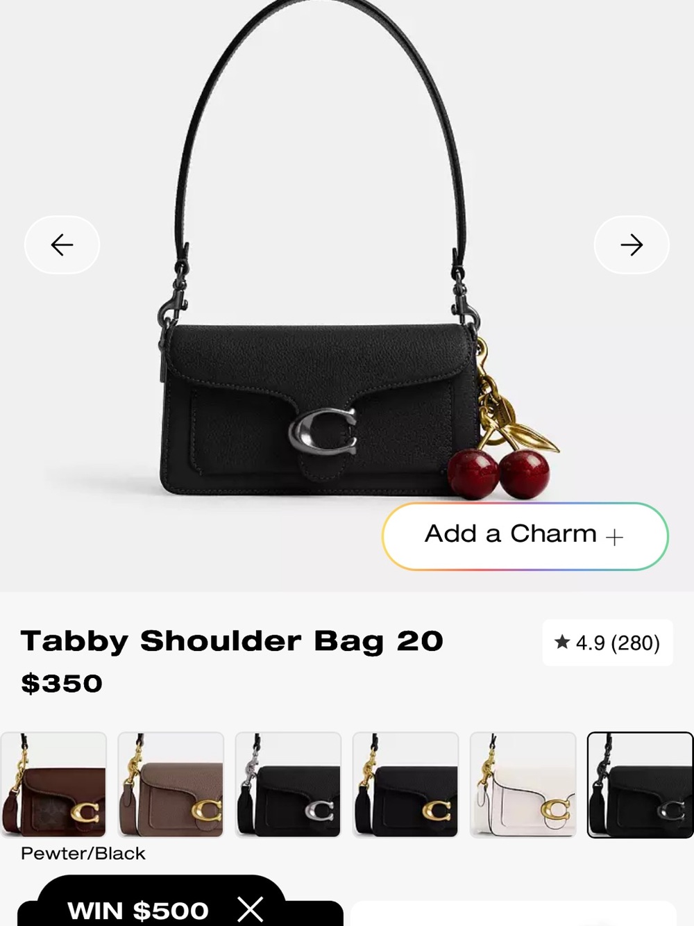 Coach Black Leather Shoulder Bag with Signature 'C' - Picture 7 of 8